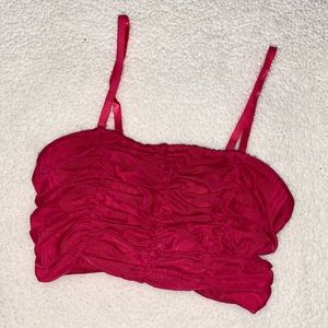 Bebe ruched bandeau top crop top removable straps size small hot pink fuchsia